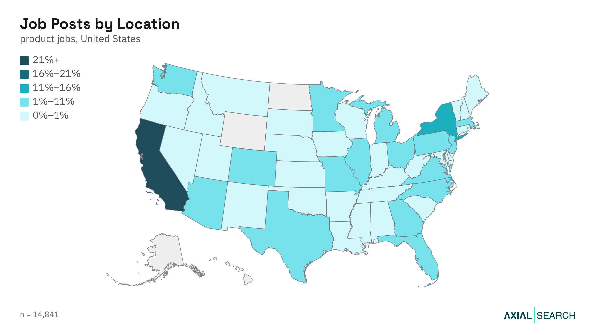 Map of AI product jobs by US state in 2026
