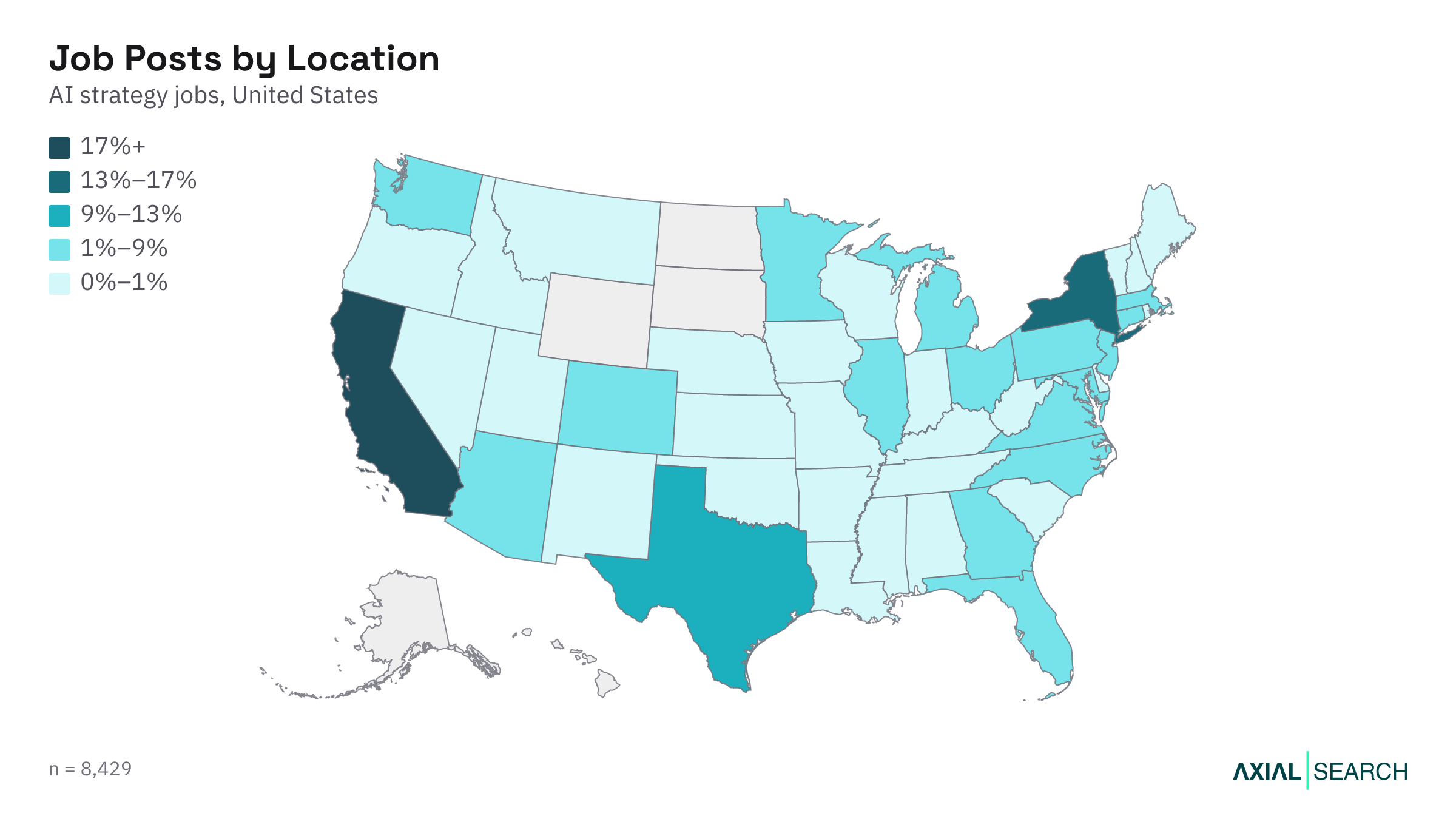 Map of AI Strategy jobs by US state in 2026