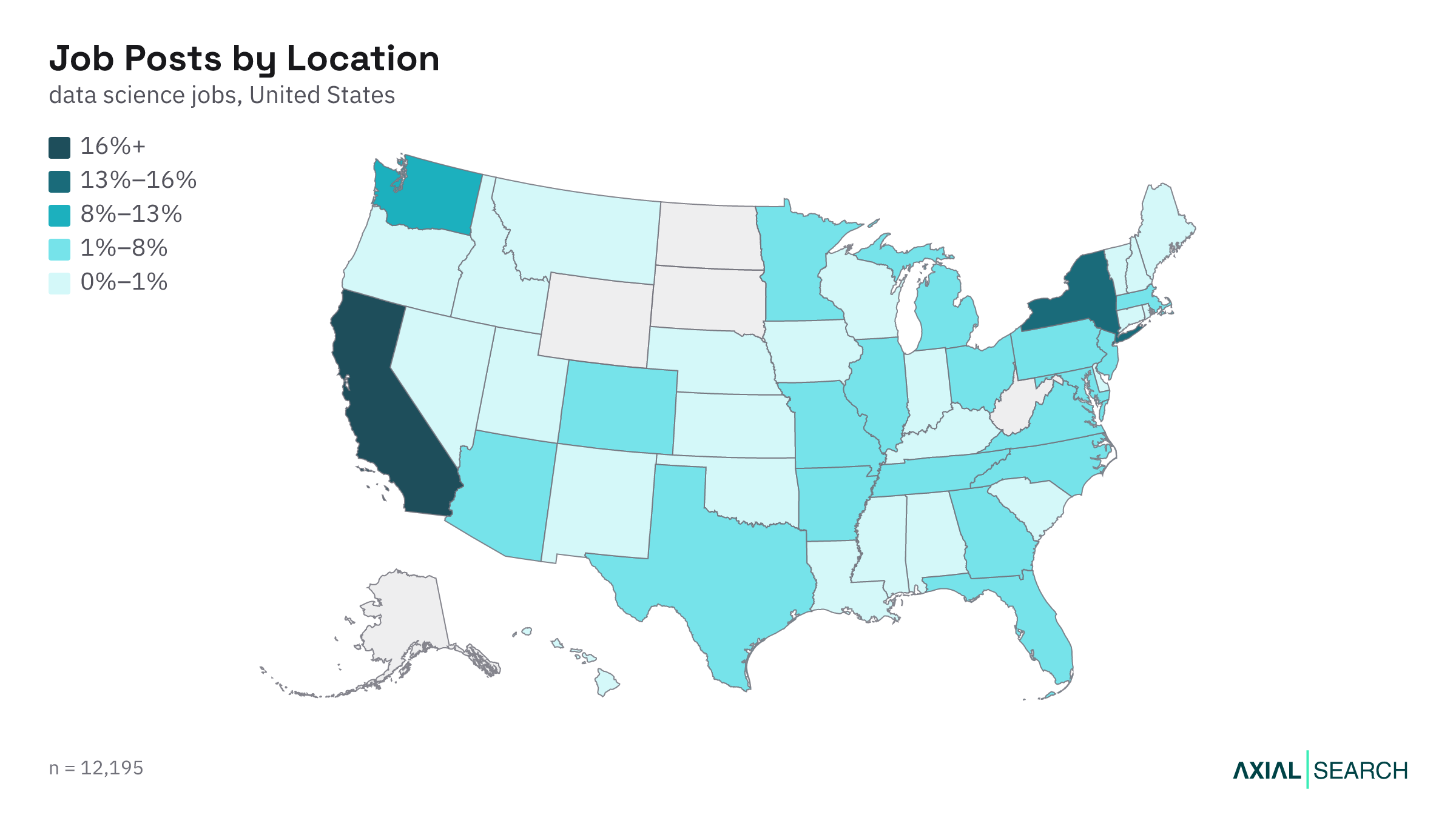 Map of Data Science jobs by US state in 2026