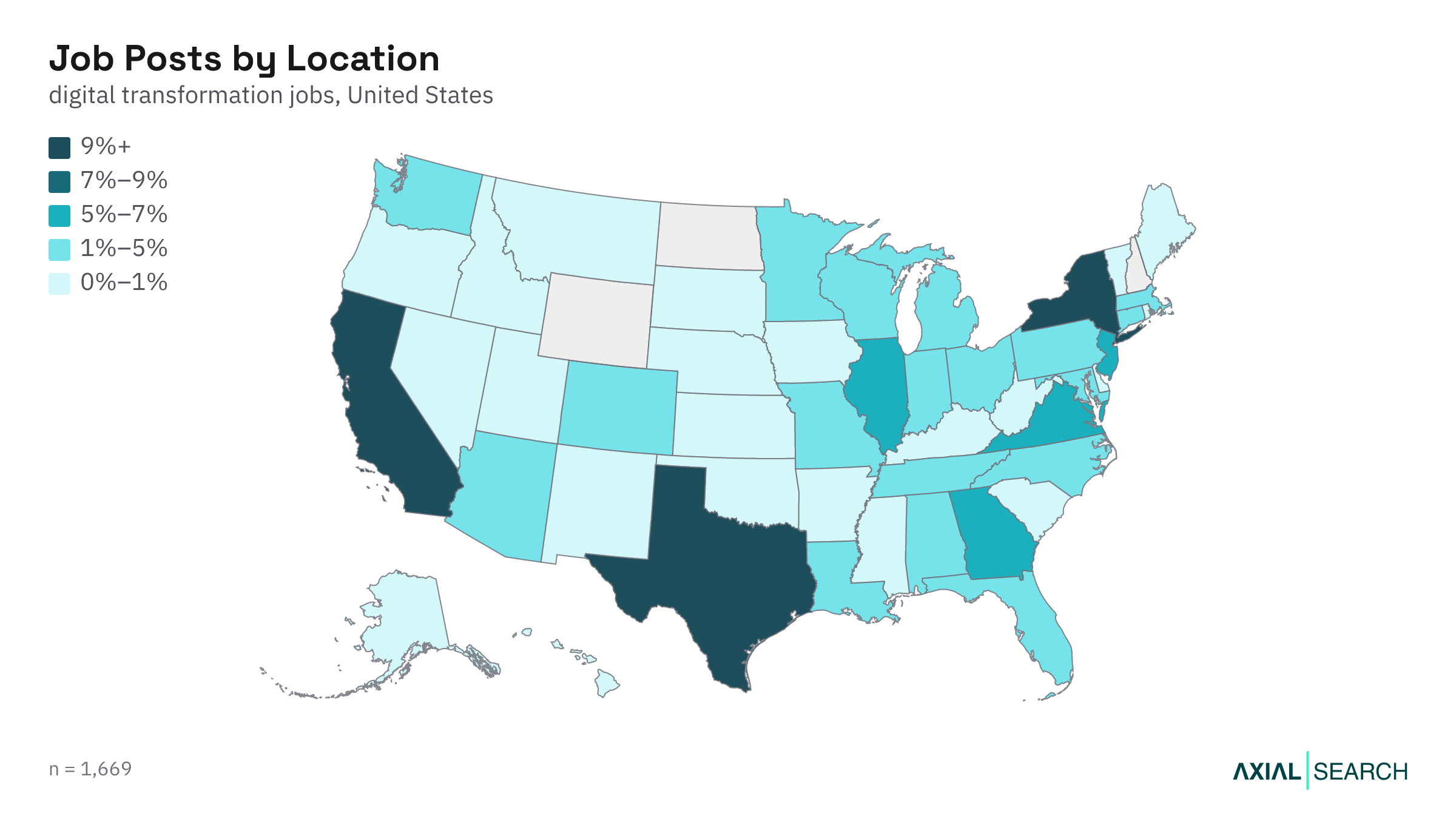 Map of Digital Transformation jobs by US state in 2026