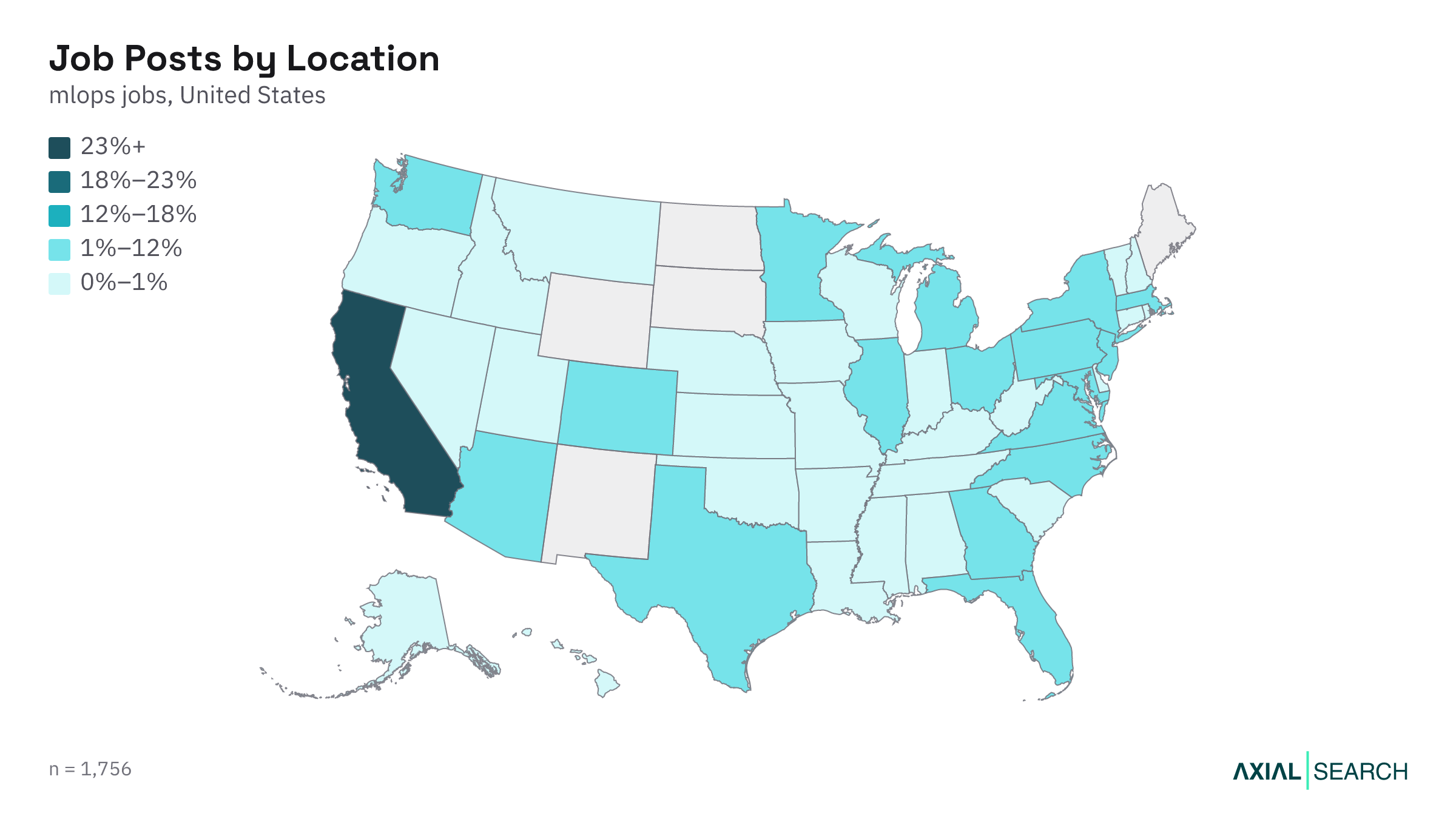 Map of MLOps jobs by US state in 2026