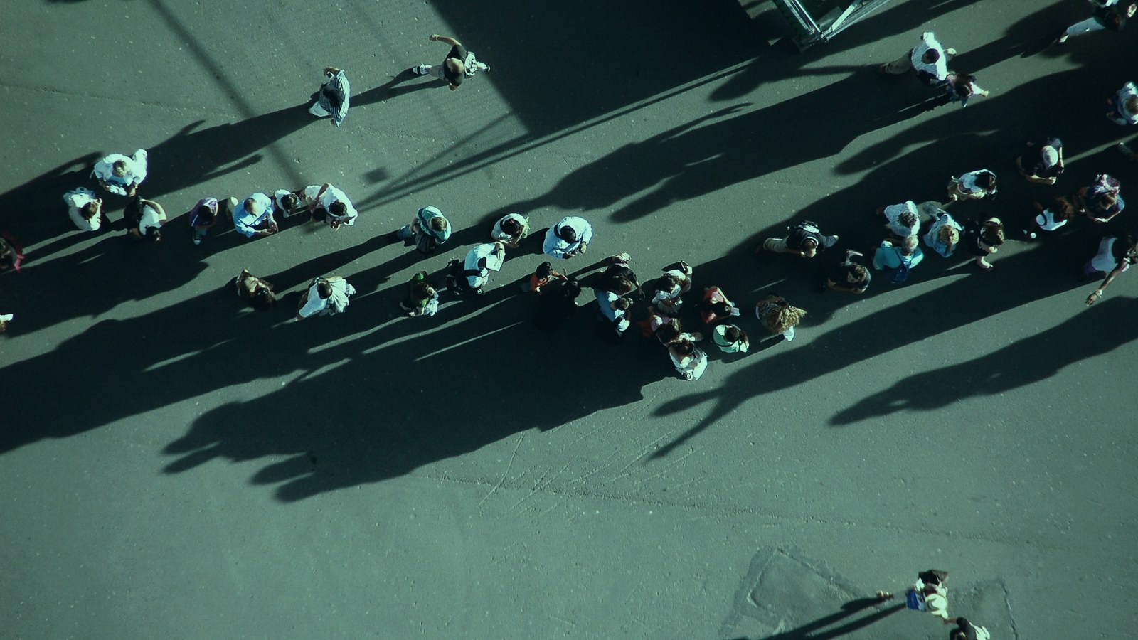 AI leadership shortlist cover, a crowd casting long shadows from above, Axial Search