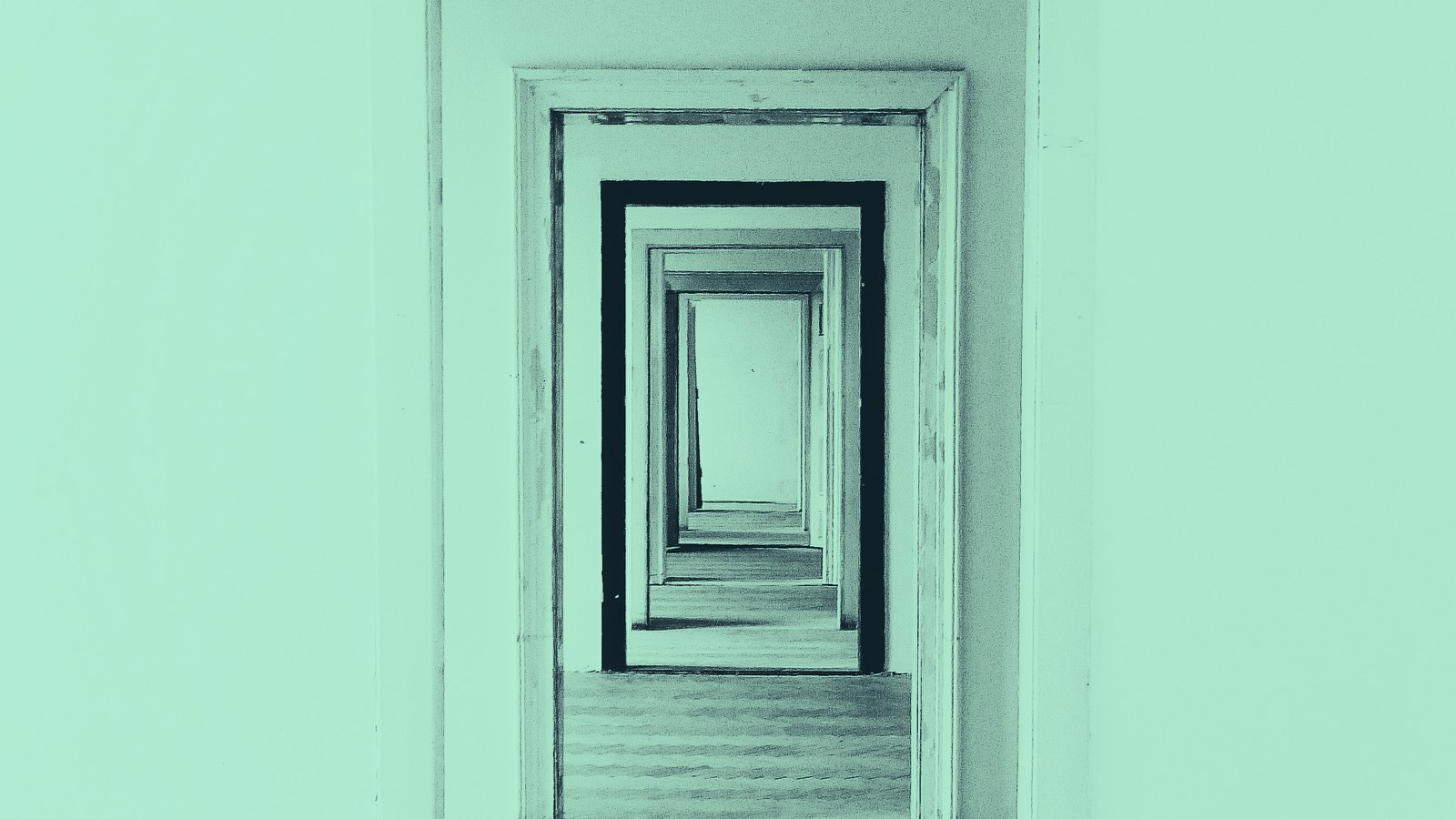 AI talent shortage cover, a sequence of empty doorways receding into white space, Axial Search